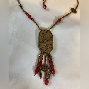 Chico’s Red Beads Egyptian Hieroglyphics Necklace